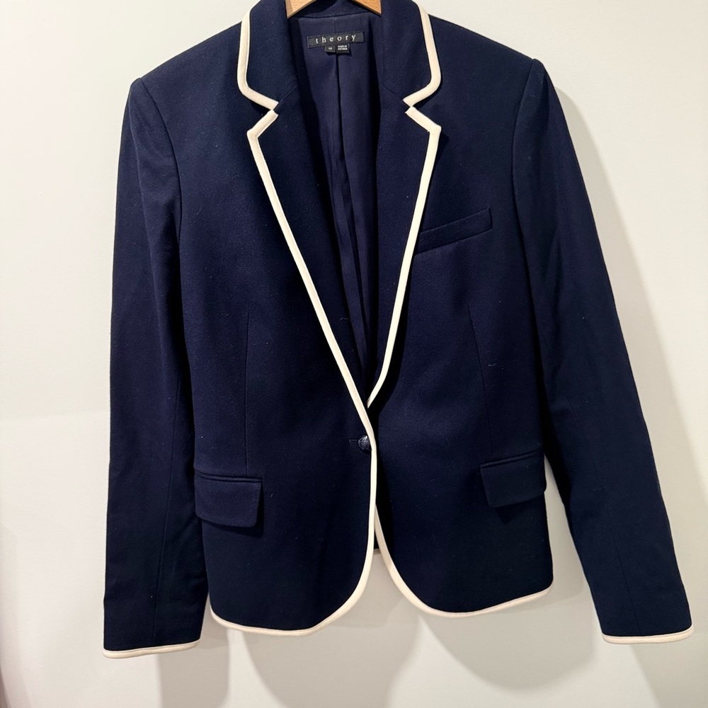 Theory Navy Blazer with Cream Piping